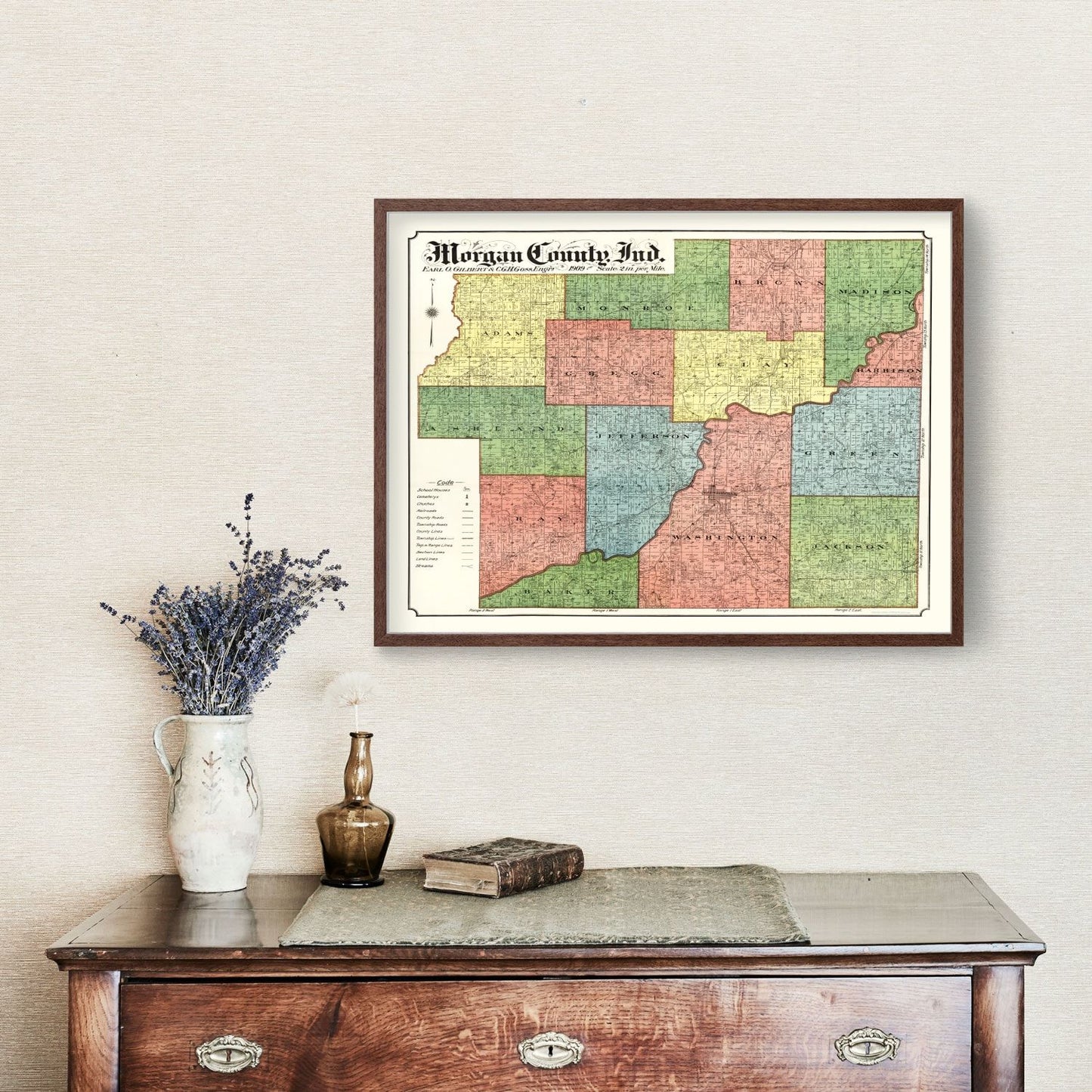 Vintage Map of Morgan County, Indiana, 1909