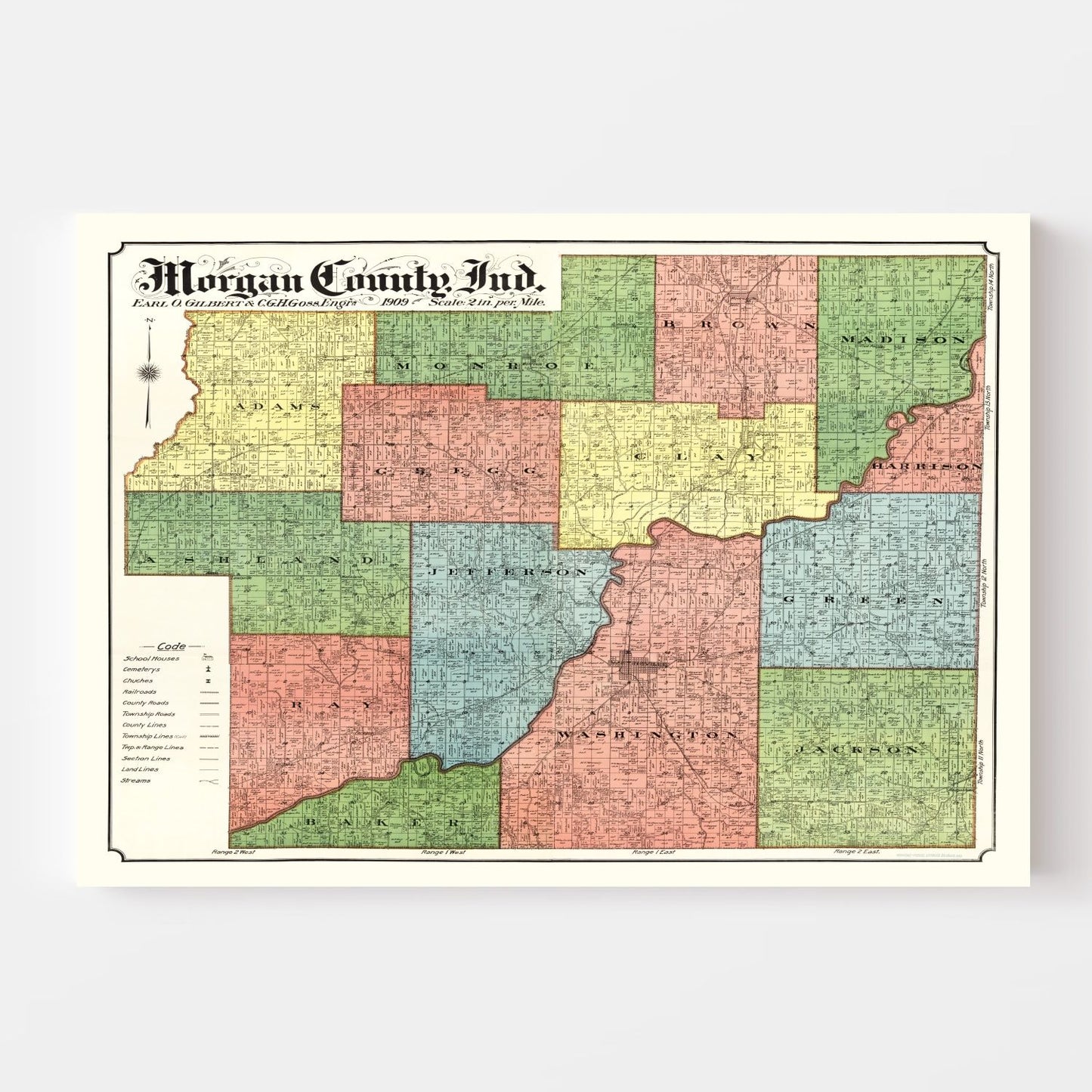 Vintage Map of Morgan County, Indiana, 1909
