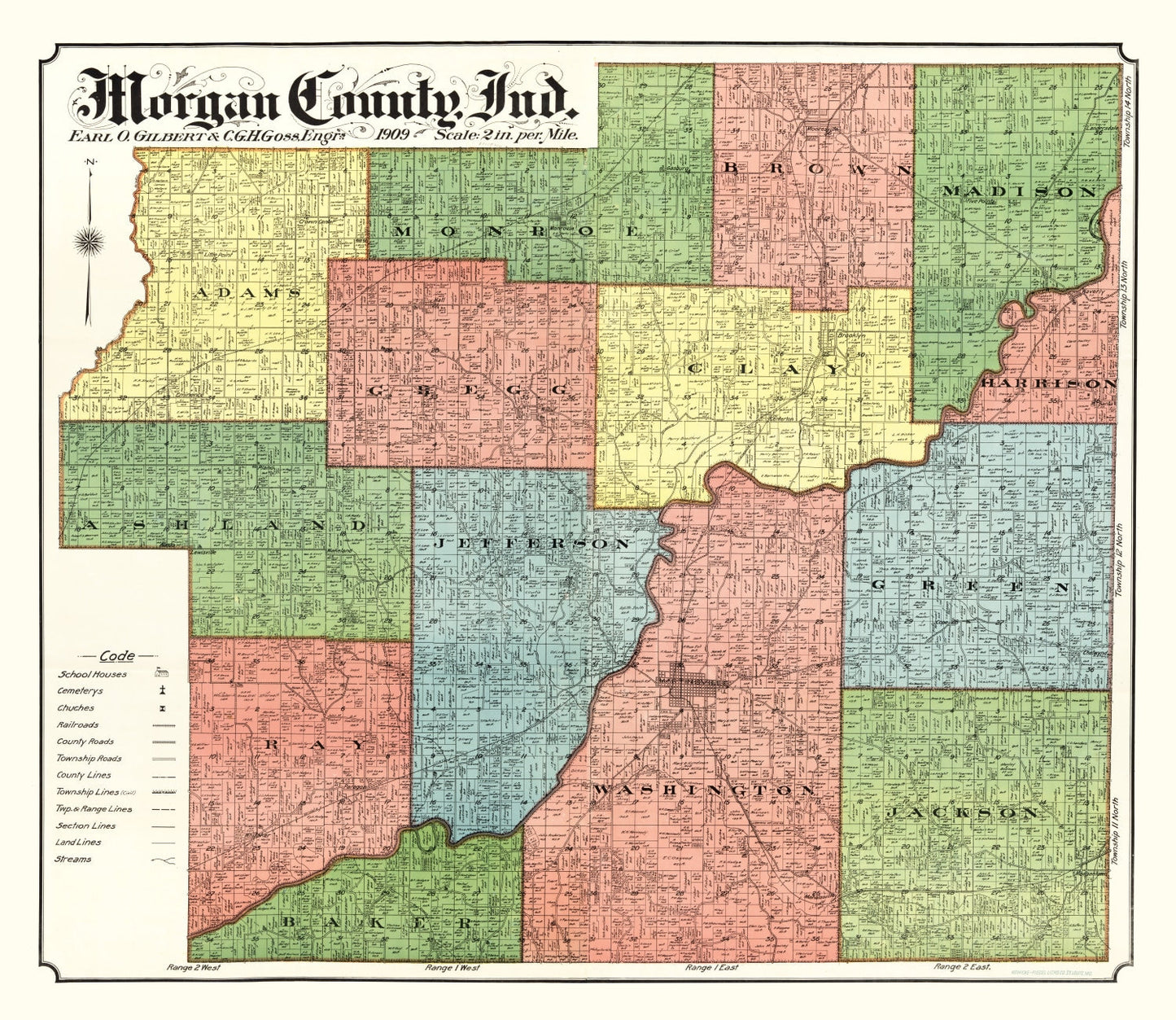 Vintage Map of Morgan County, Indiana, 1909