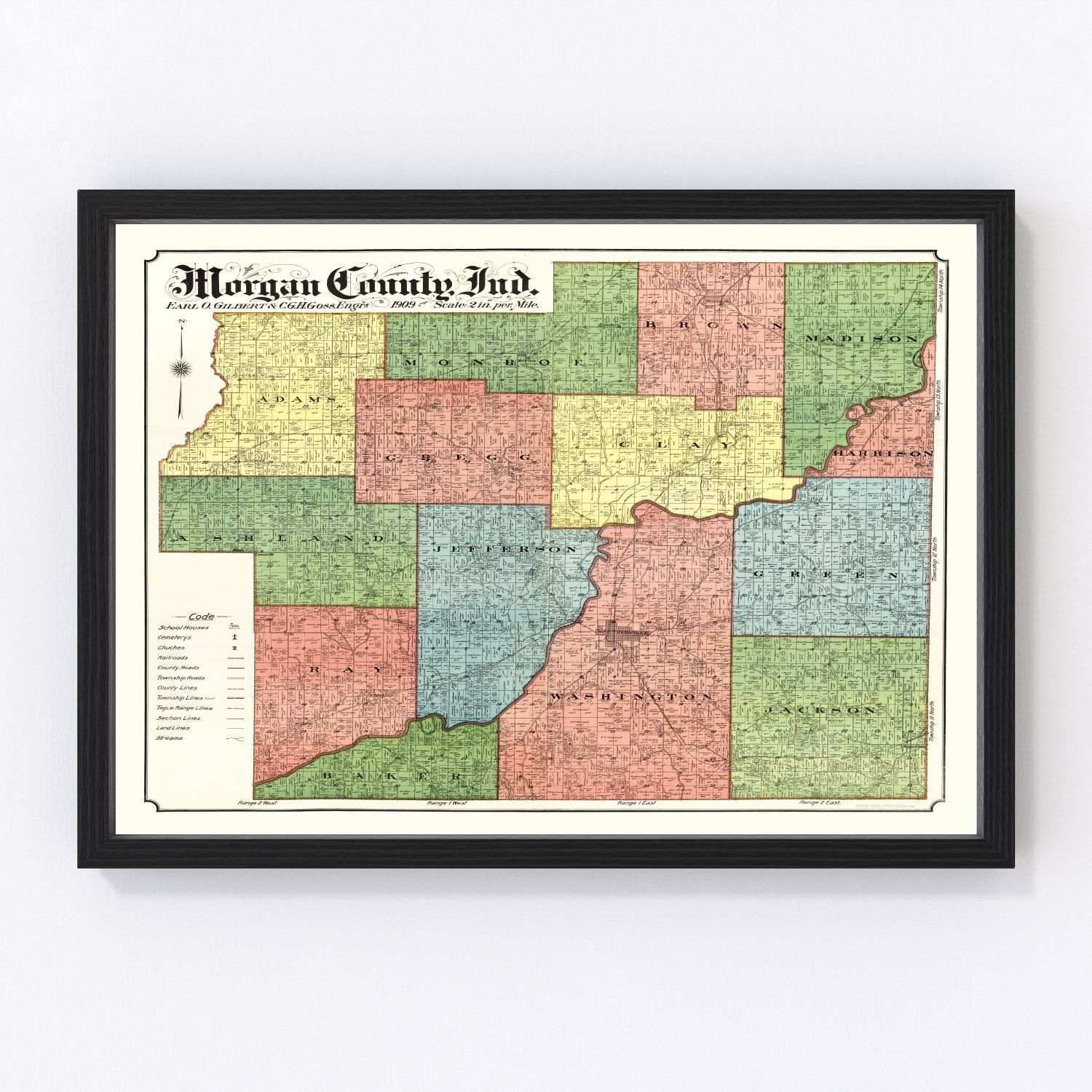 Vintage map of Morgan County, Indiana, 1909