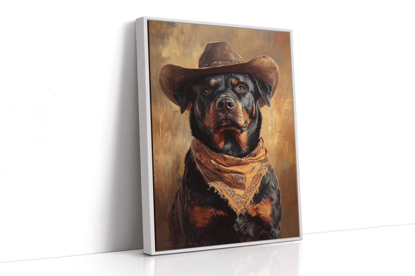 Western Cowboy Rottweiler Rustic Dog Art Print