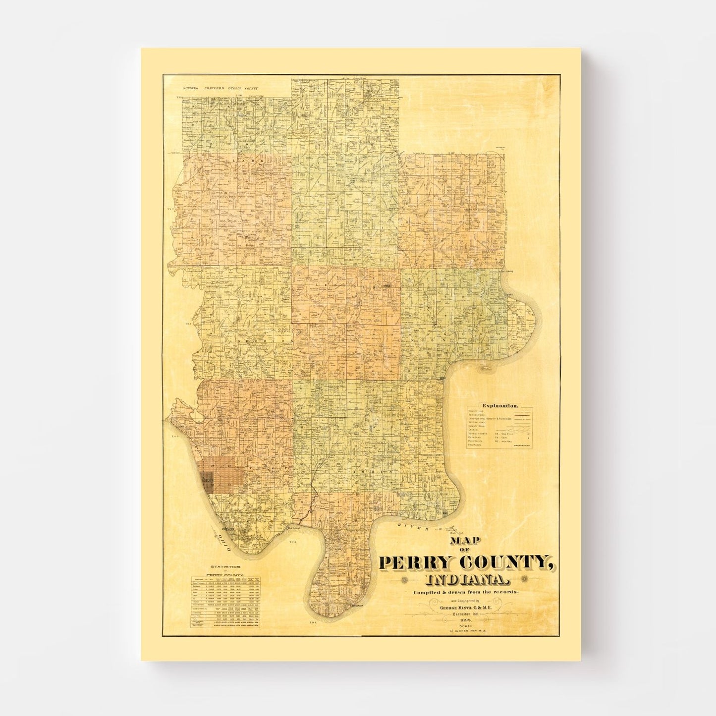 Vintage Map of Perry County, Indiana, 1894