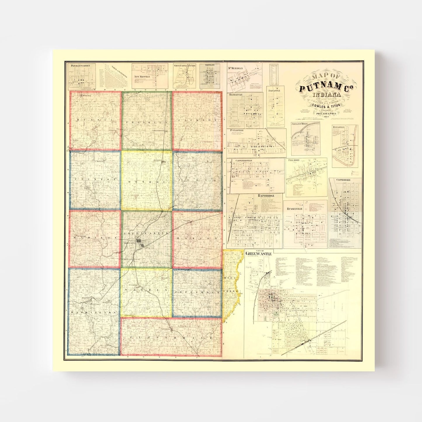 Vintage Map of Putnam County, Indiana, 1864
