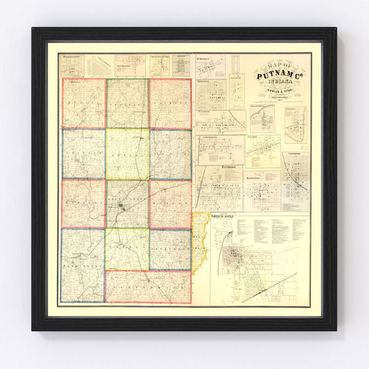 Vintage map of Putnam County, Indiana, 1864
