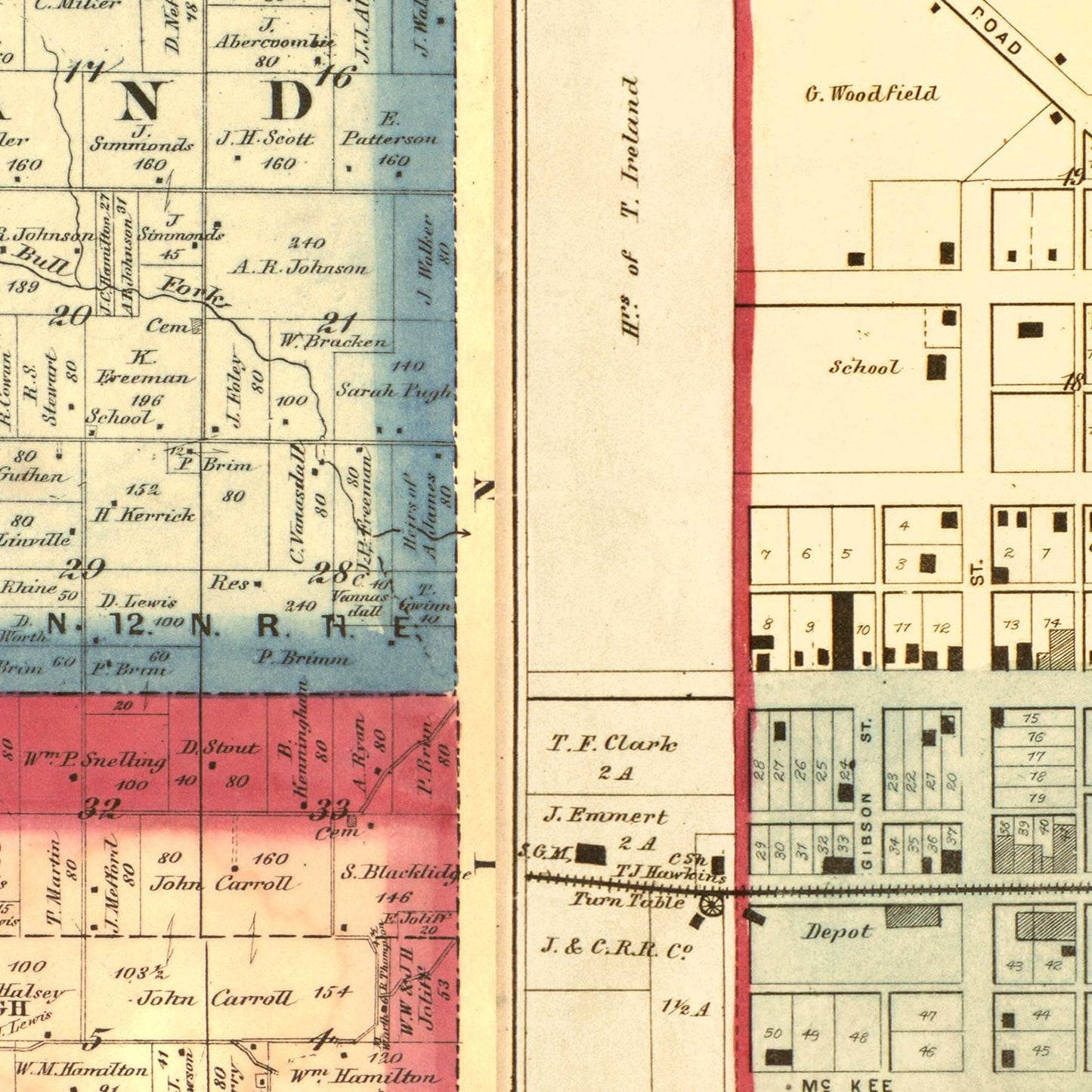 Vintage Map of Rush County, Indiana, 1867