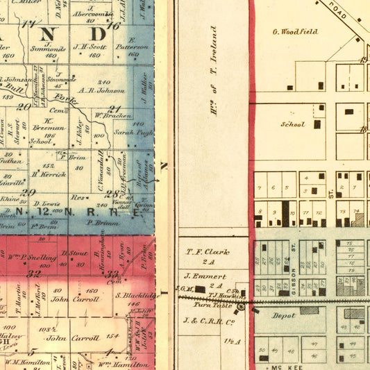 Vintage Map of Rush County, Indiana, 1867
