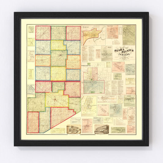vintage map of Rush County, Indiana, 1867