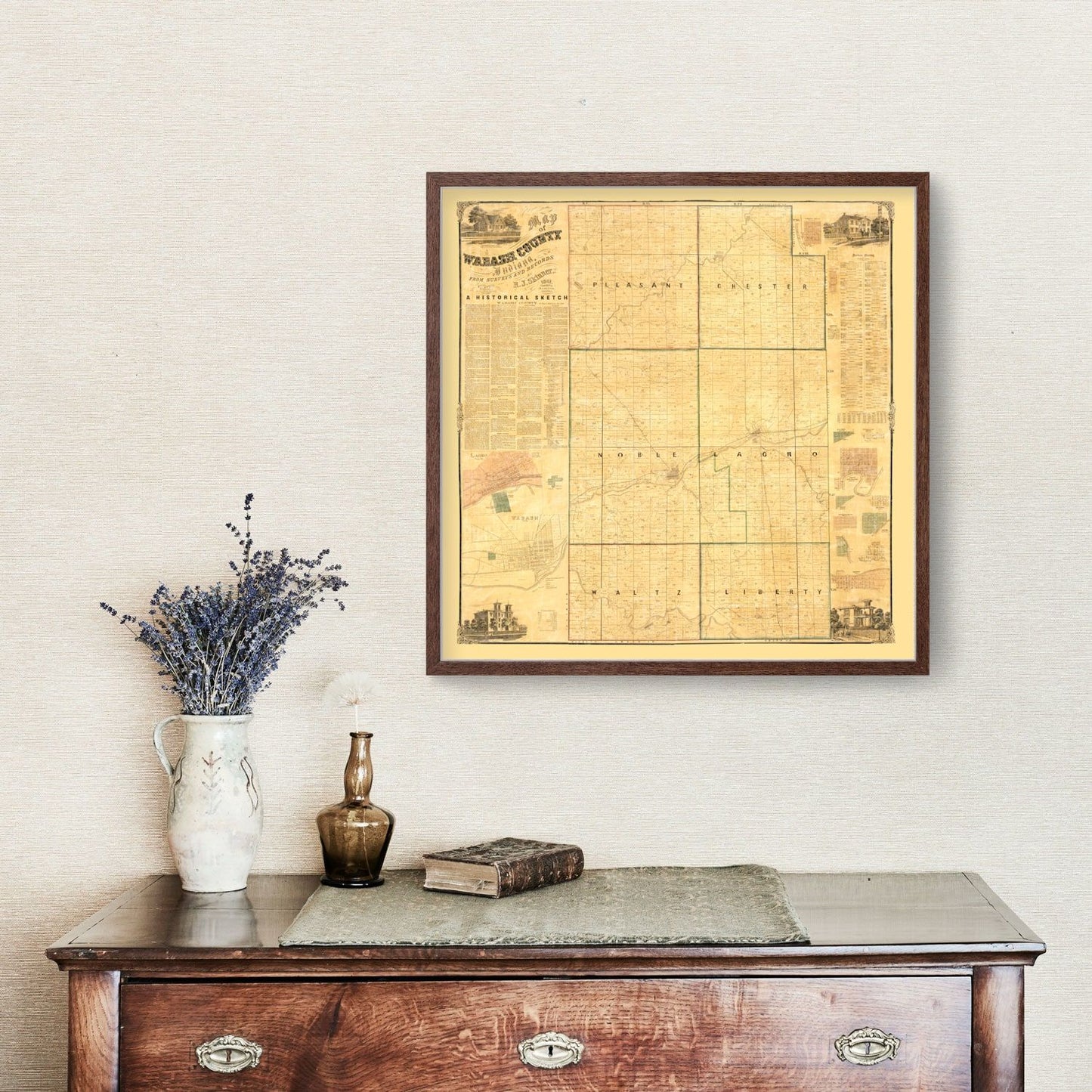 Vintage Map of Wabash County, Indiana, 1861