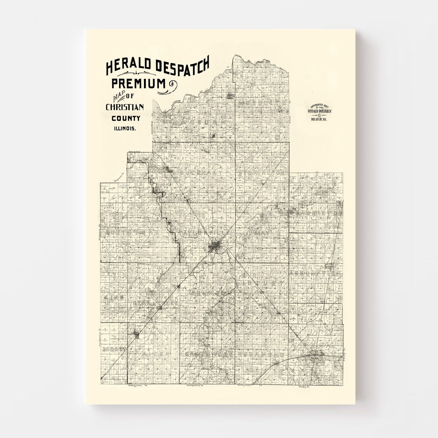 Vintage Map of Christian County, Illinois, 1893