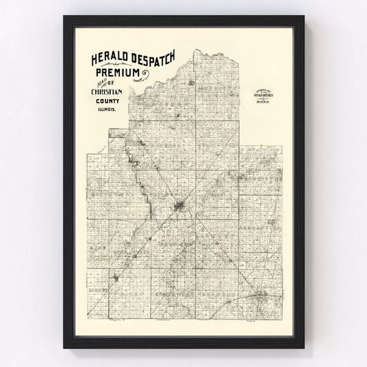 Vintage map of Christian County, Illinois, 1893