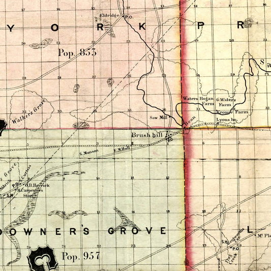 Vintage Map of Kane County, Illinois, 1851