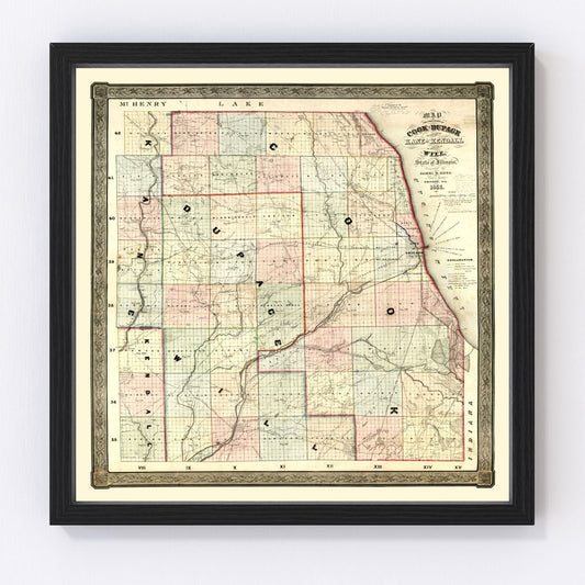 Vintage map of Kane County, Illinois, 1851