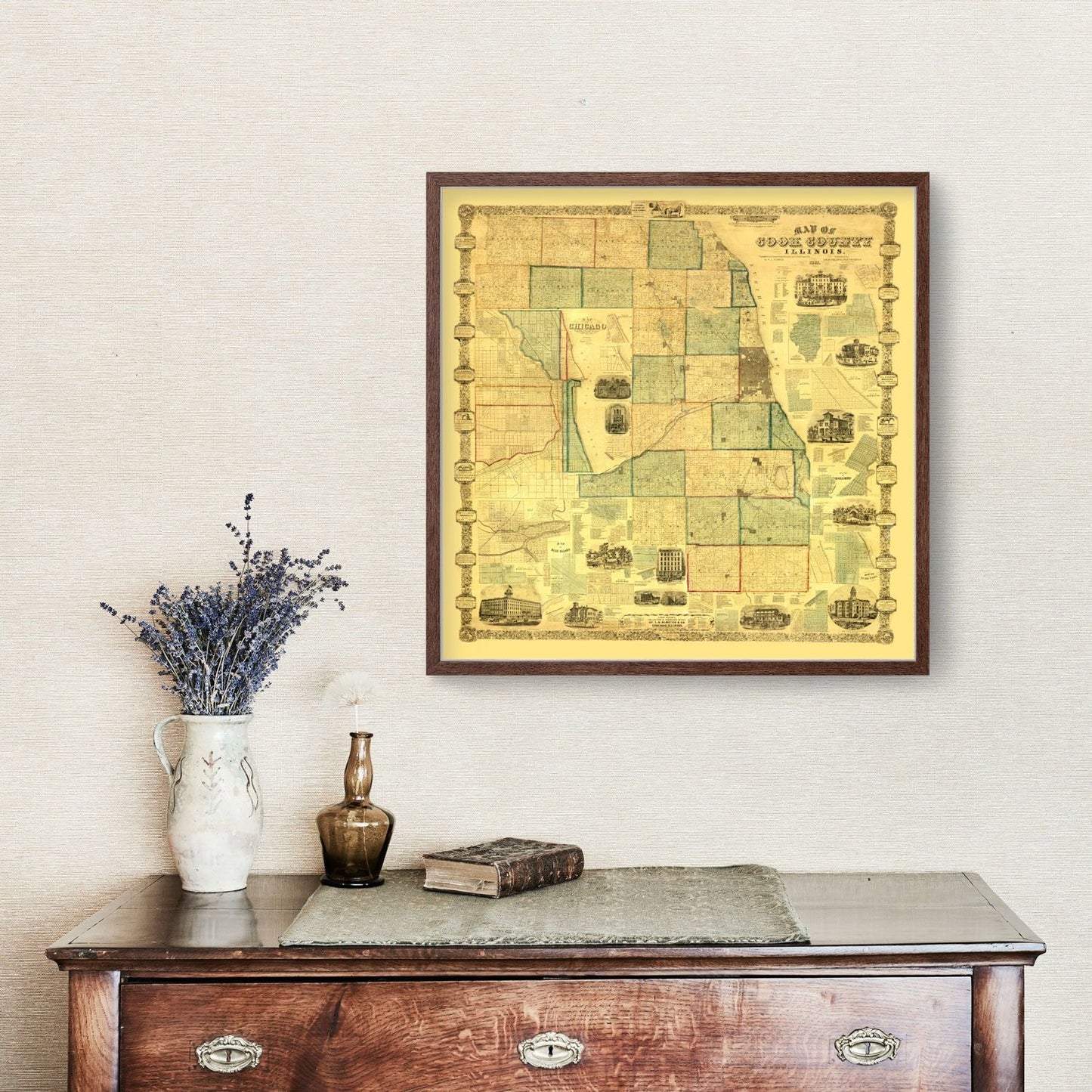 Vintage Map of Cook County, Illinois, 1861
