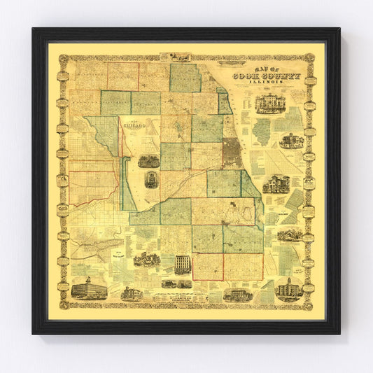 Vintage map of Cook County, Illinois, 1861