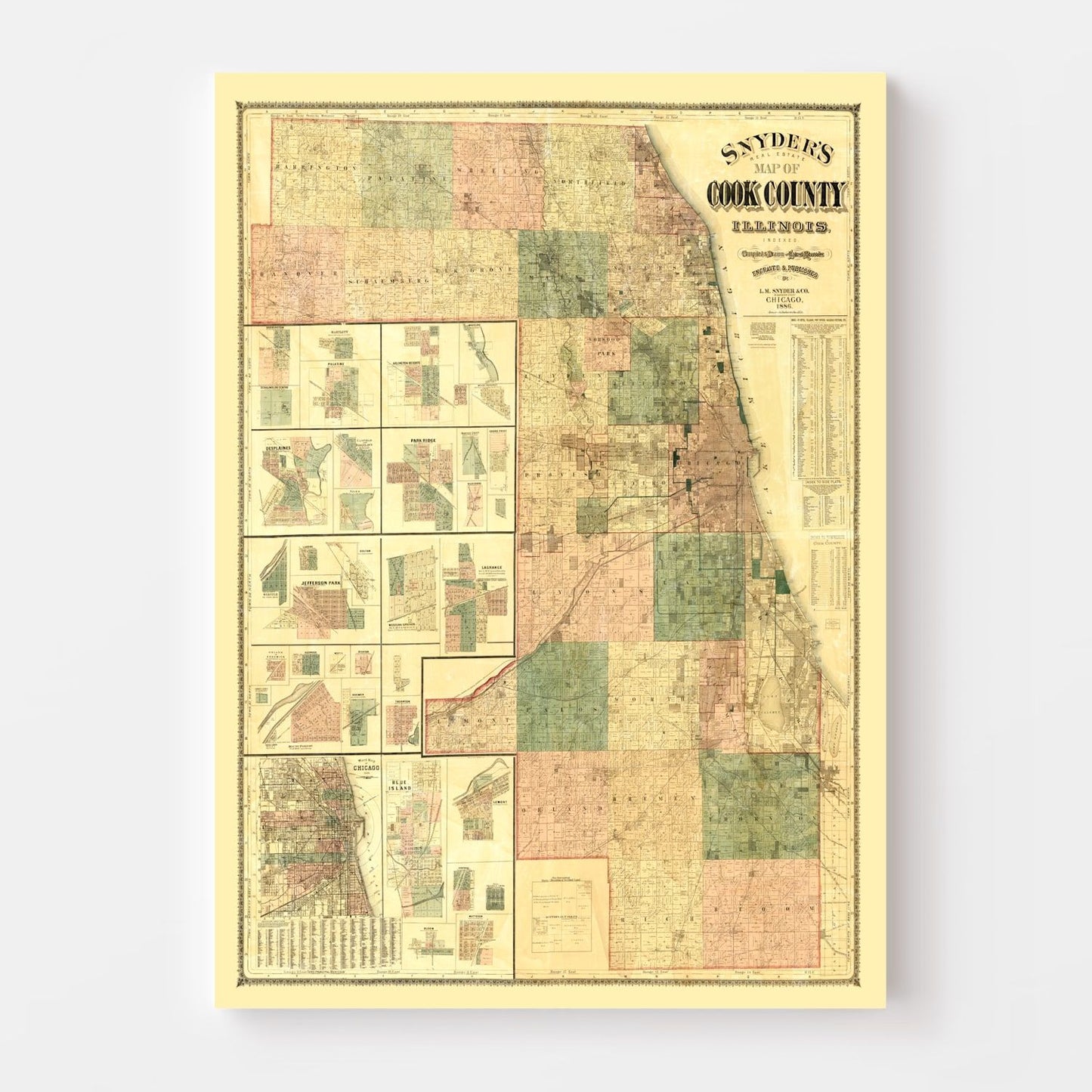 Vintage Map of Cook County, Illinois, 1886