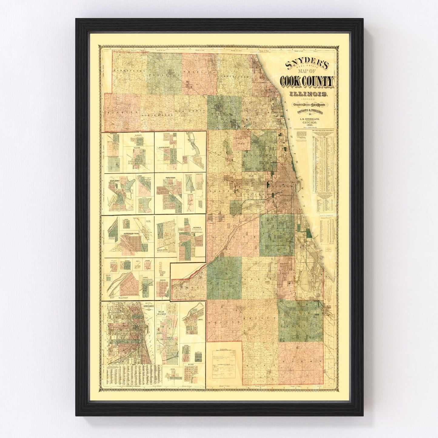 Vintage map of Cook County, Illinois, 1886