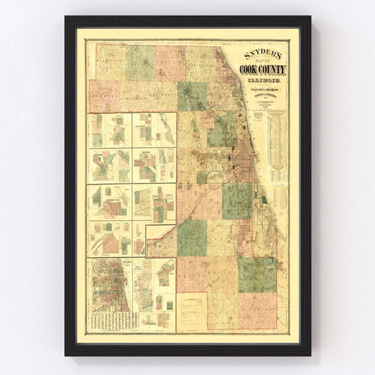 Vintage map of Cook County, Illinois, 1886