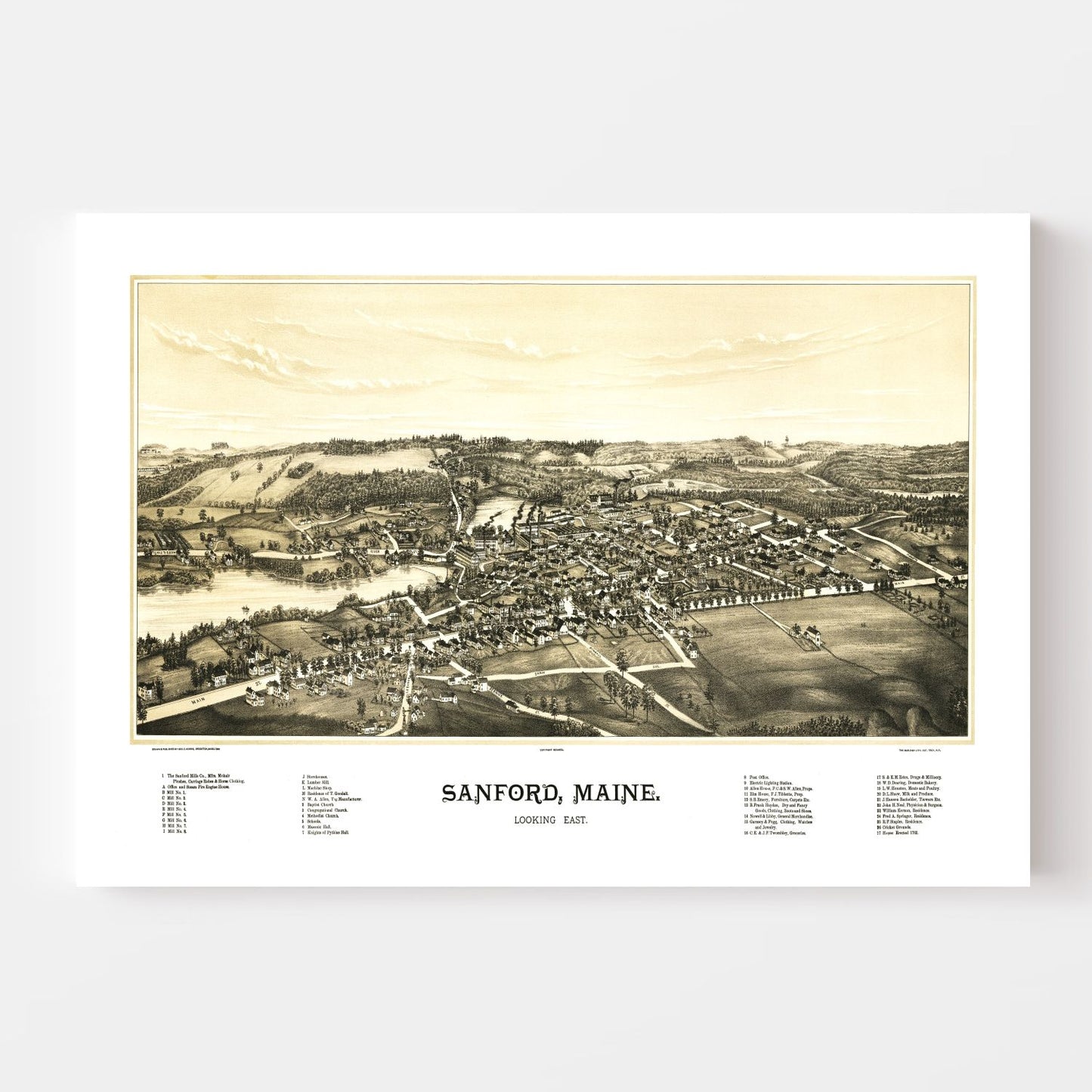 Vintage Map of Sanford, Maine, 1889