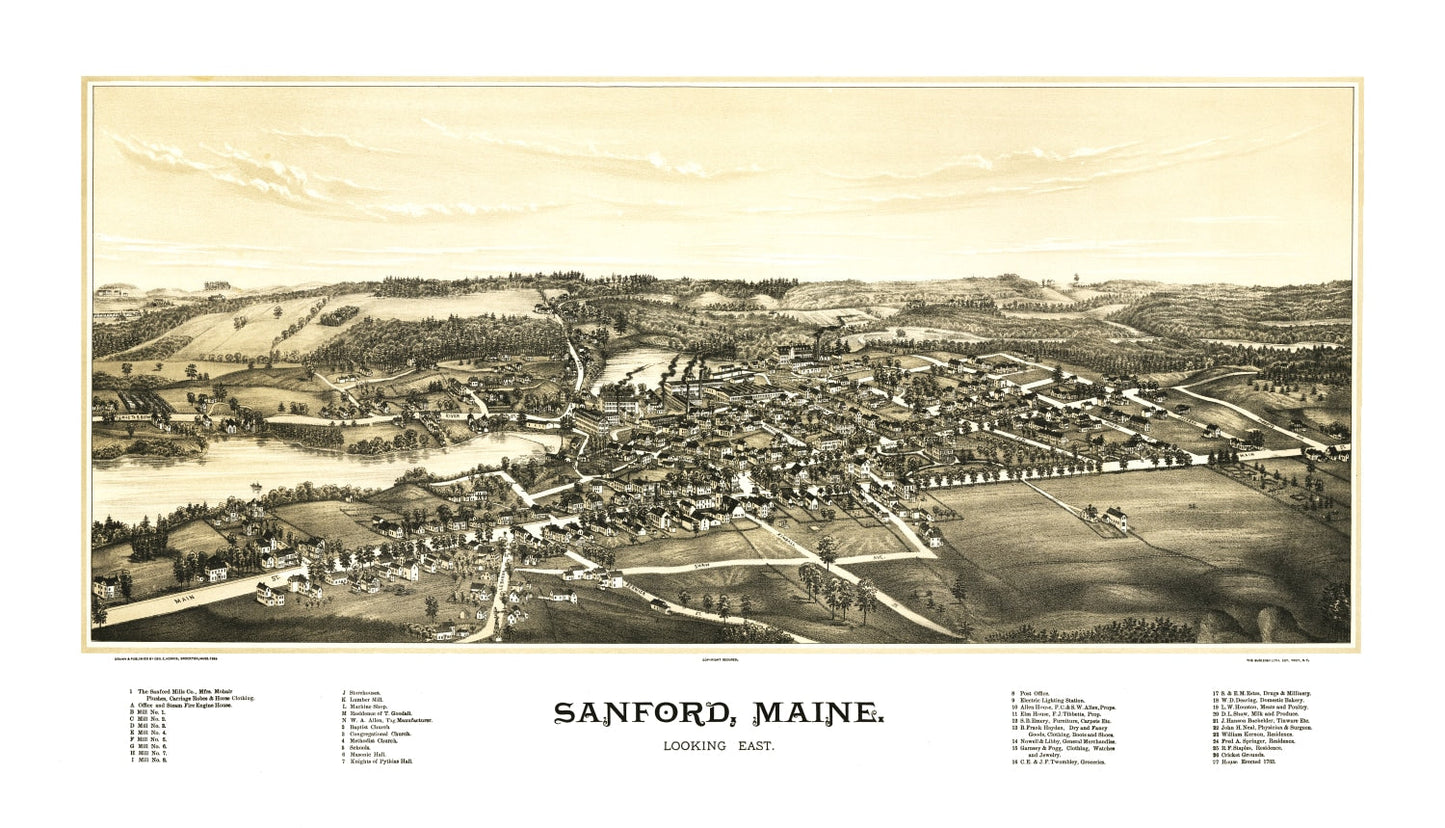 Vintage Map of Sanford, Maine, 1889