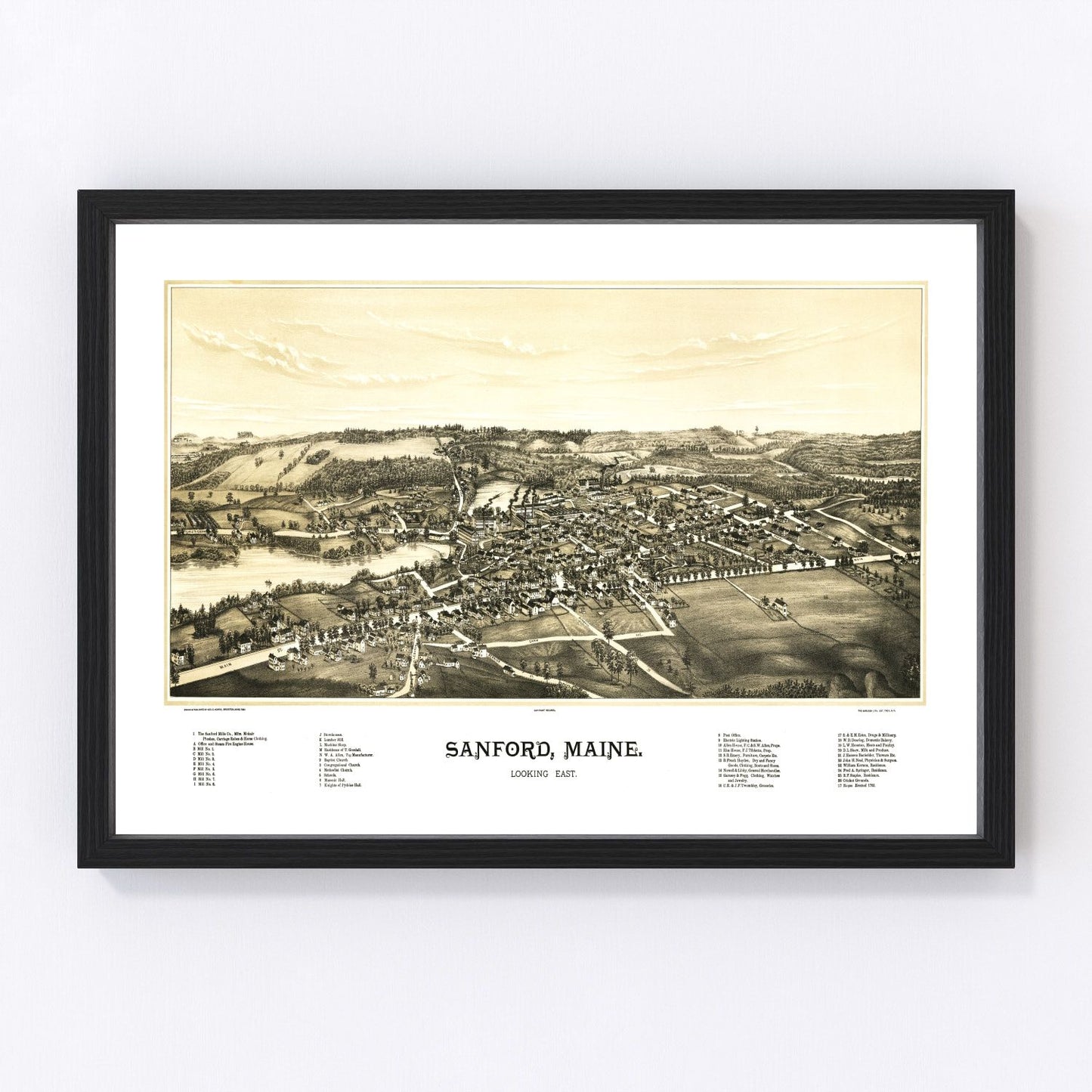 vintage map of Sanford, Maine, 1889