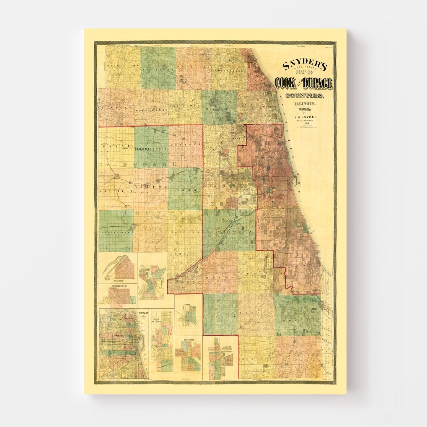 Vintage Map of DuPage County, Illinois, 1890