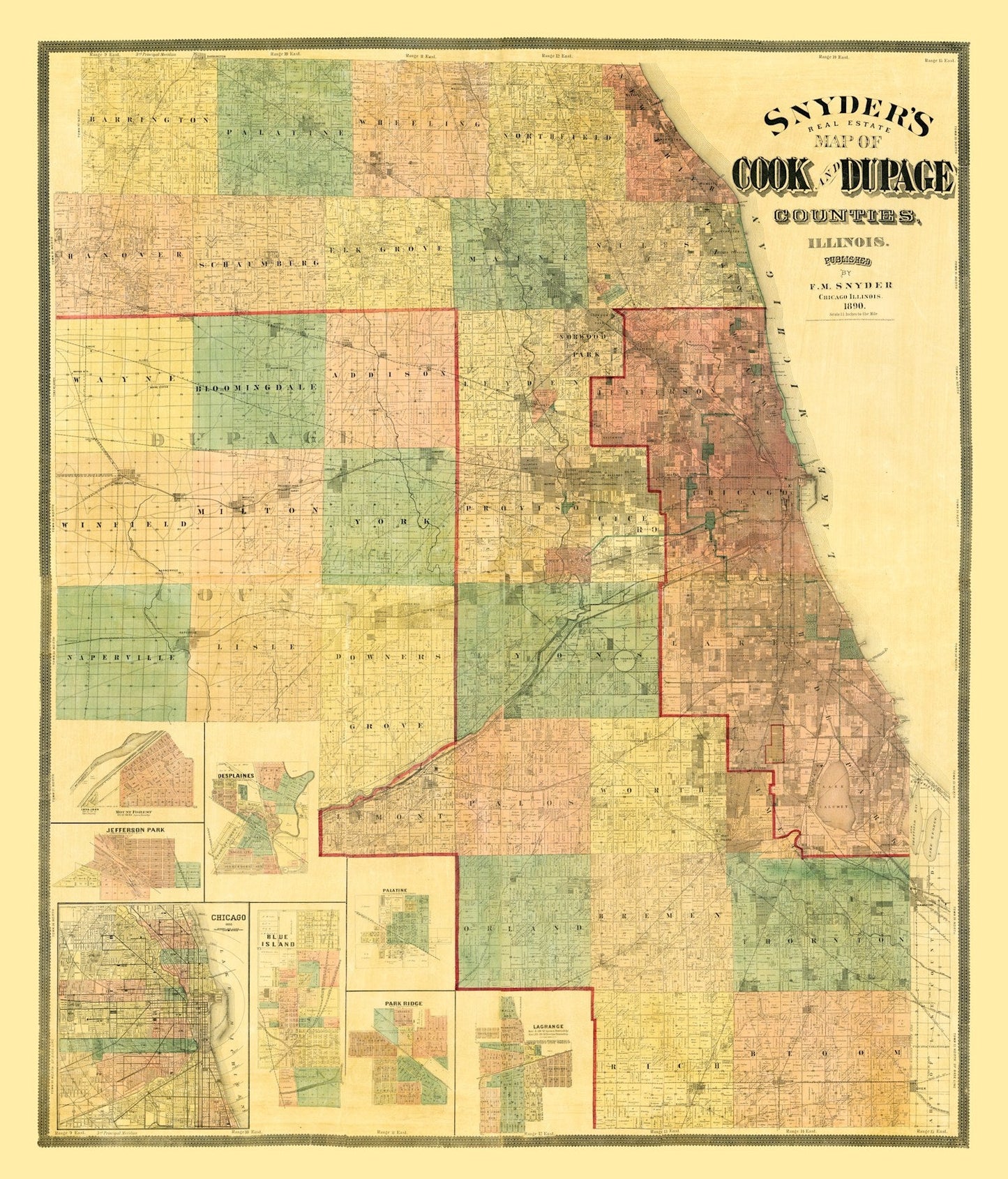 Vintage Map of DuPage County, Illinois, 1890