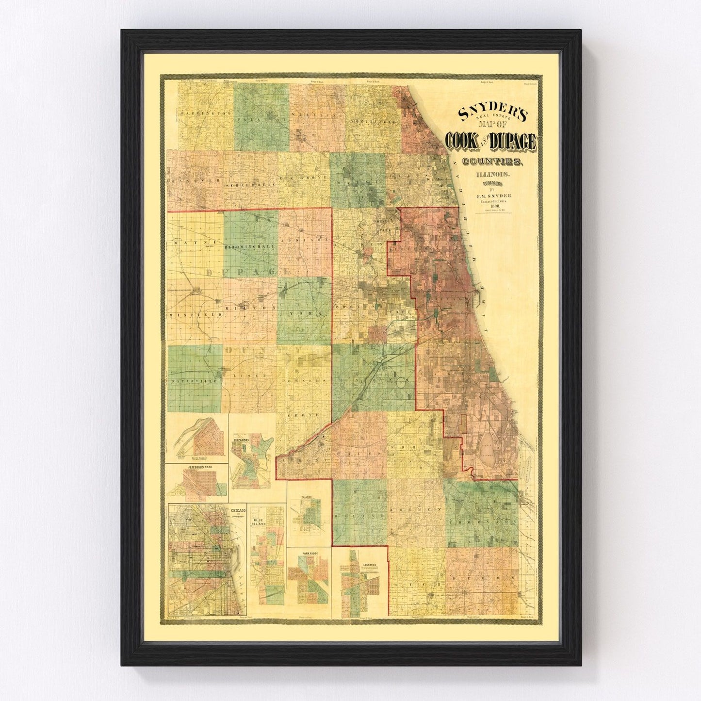 Vintage map of DuPage County, Illinois, 1890