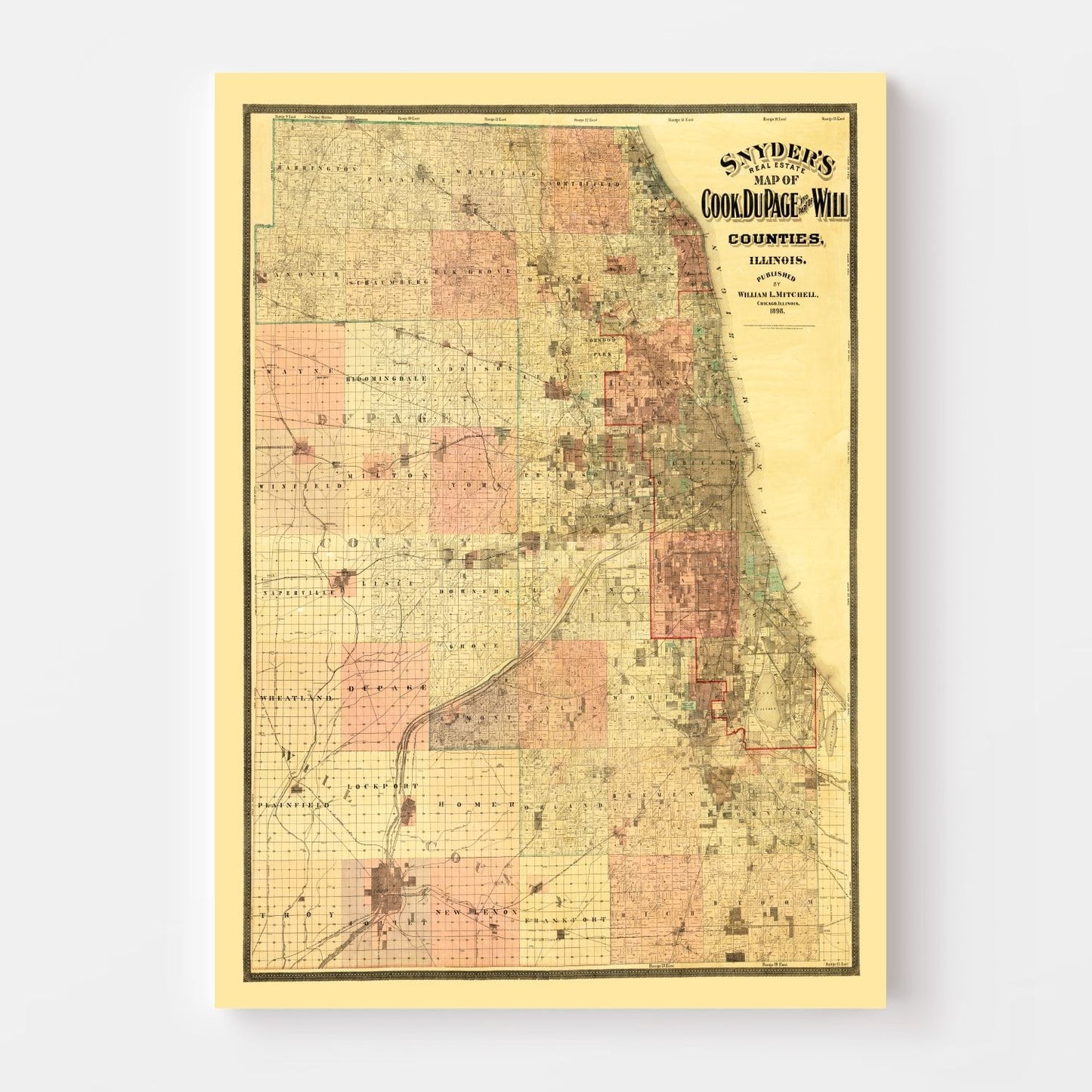 Vintage Map of Cook County, Illinois, 1898