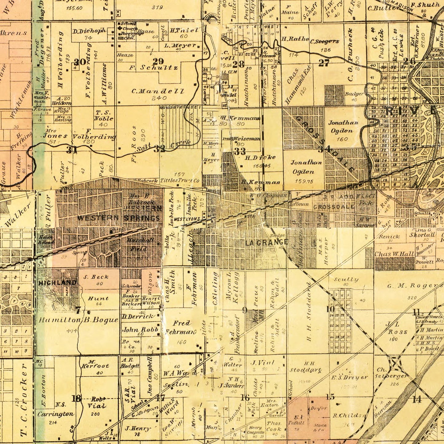 Vintage Map of Cook County, Illinois, 1898