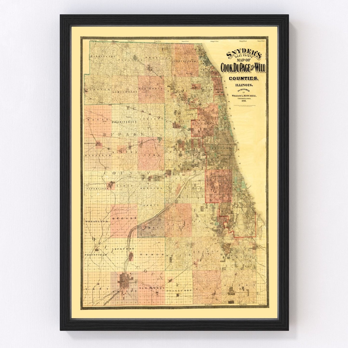 Vintage map of Cook County, Illinois, 1898