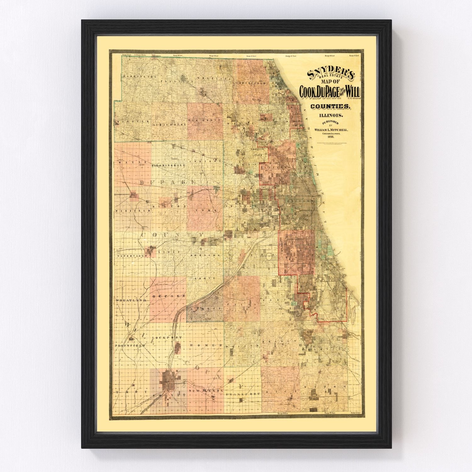 Vintage map of Cook County, Illinois, 1898