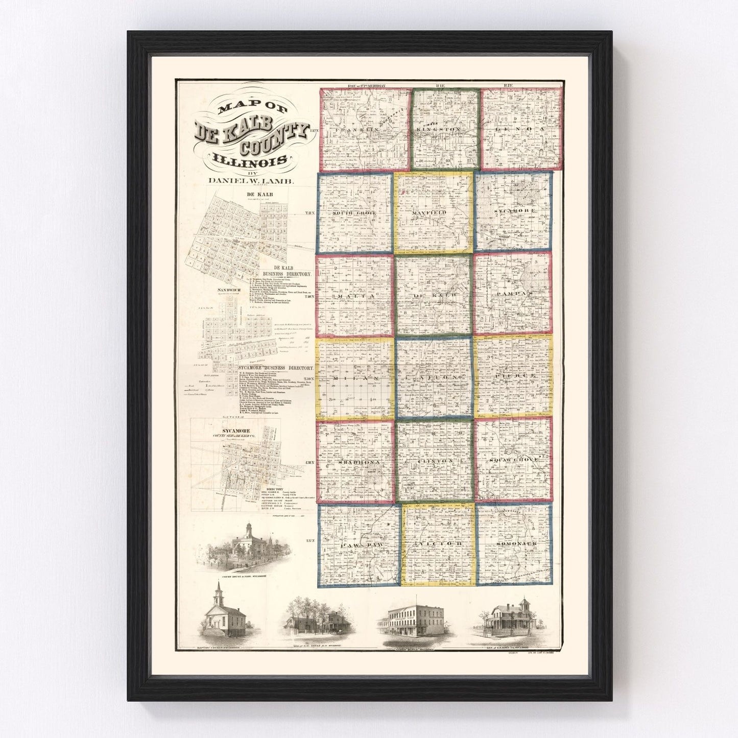 Vintage map of De Kalb County, Illinois, 1860