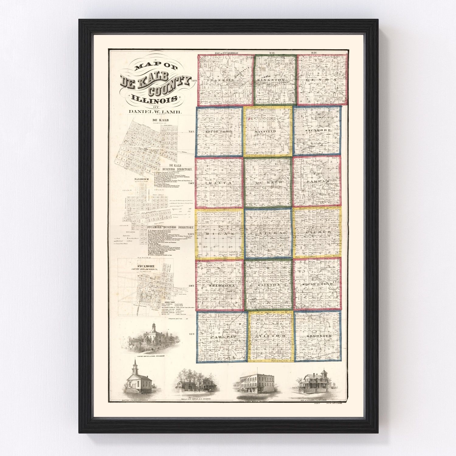 Vintage map of De Kalb County, Illinois, 1860