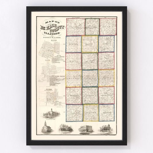 Vintage map of De Kalb County, Illinois, 1860