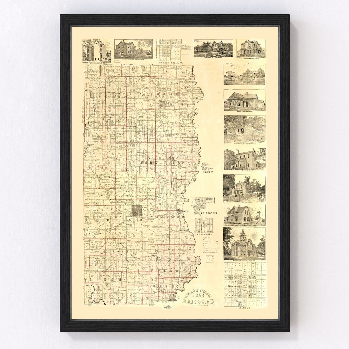Vintage map of Edwards County, Illinois, 1891