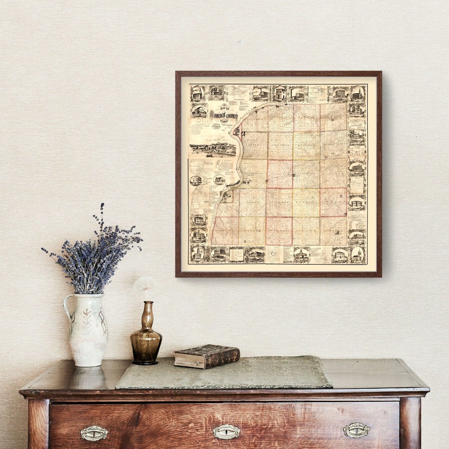 Vintage Map of Hancock County, Illinois, 1859
