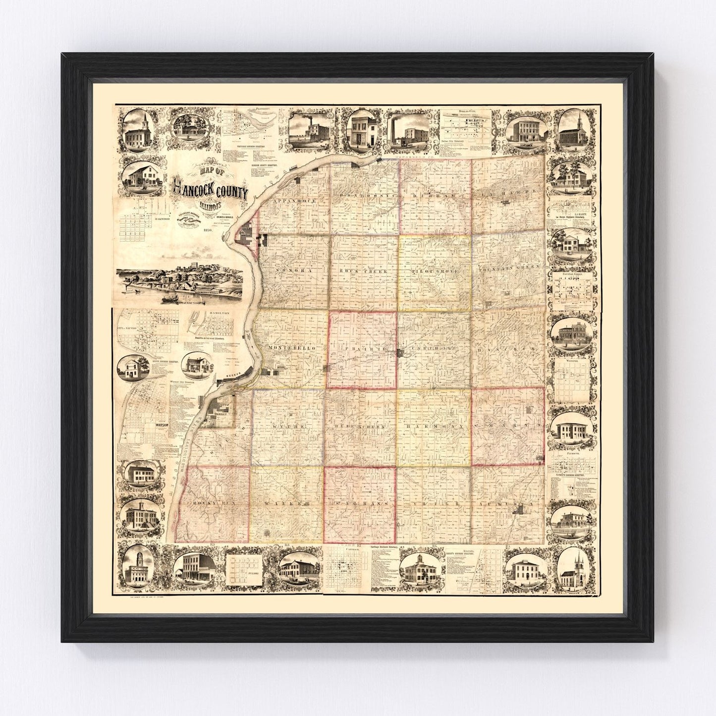 vintage map of Hancock County, Illinois, 1859