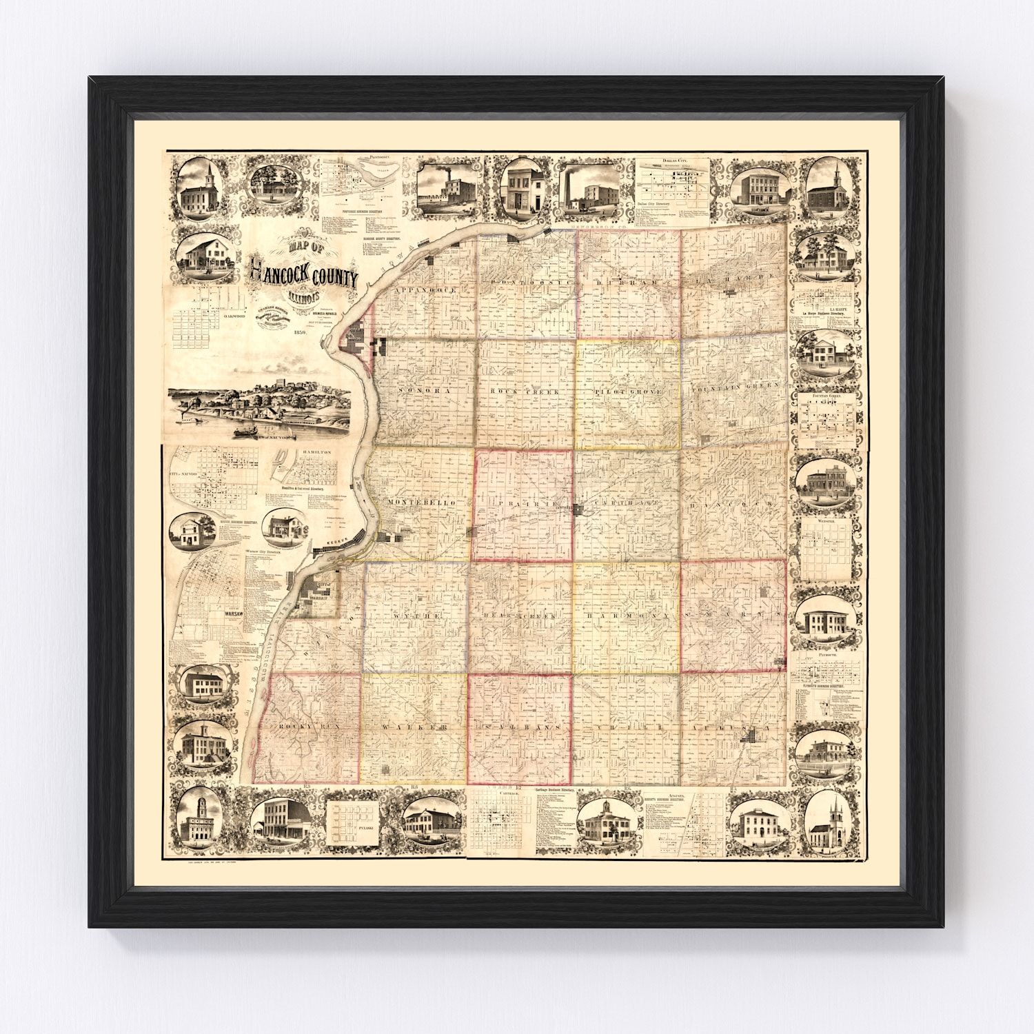 vintage map of Hancock County, Illinois, 1859