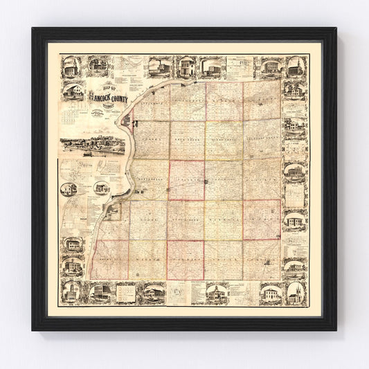 vintage map of Hancock County, Illinois, 1859