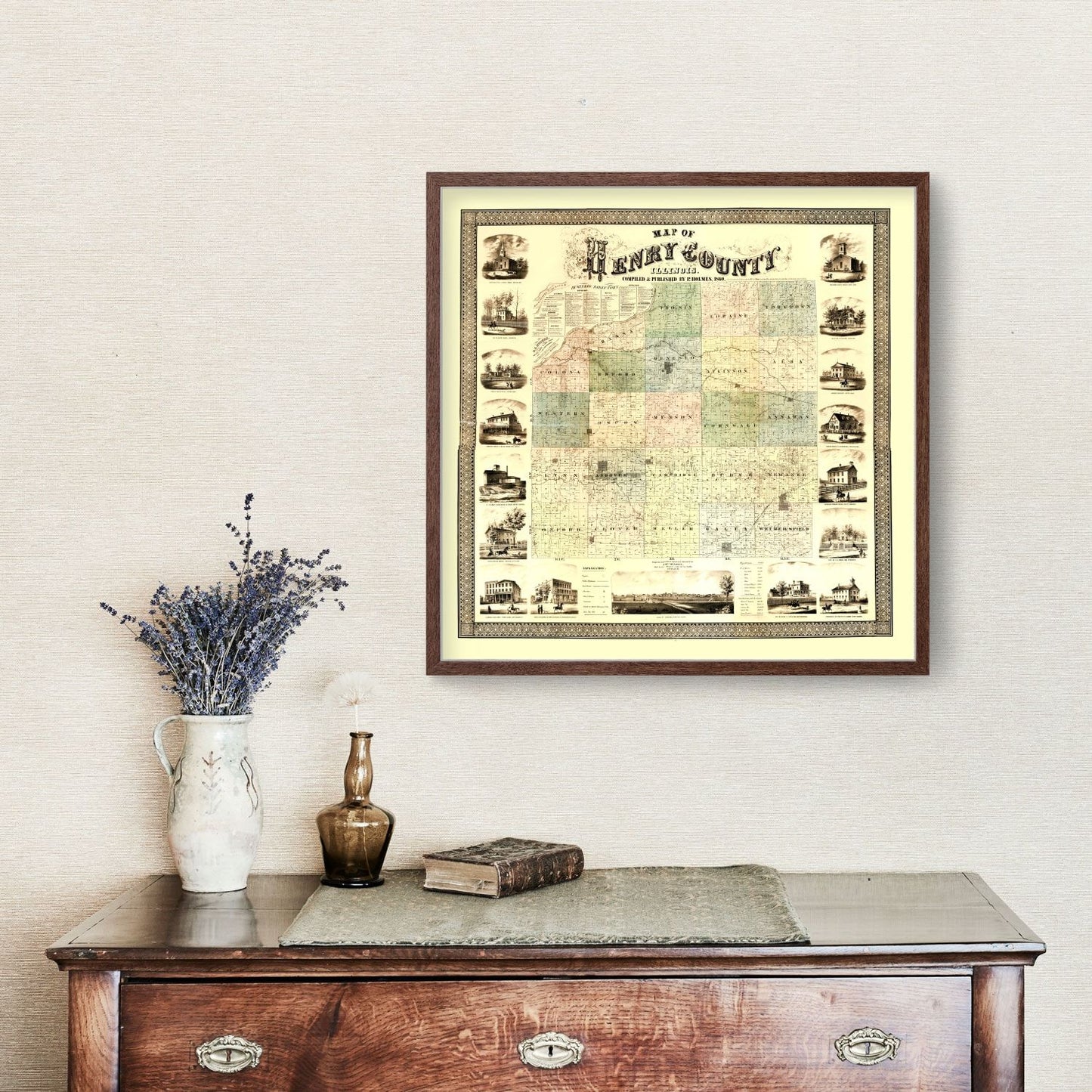 Vintage Map of Henry County, Illinois, 1860