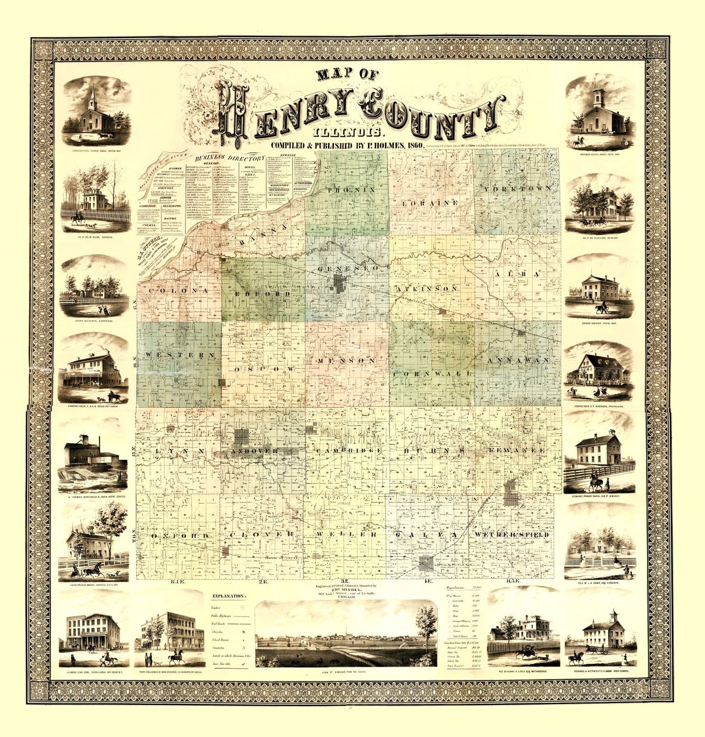 Vintage Map of Henry County, Illinois, 1860