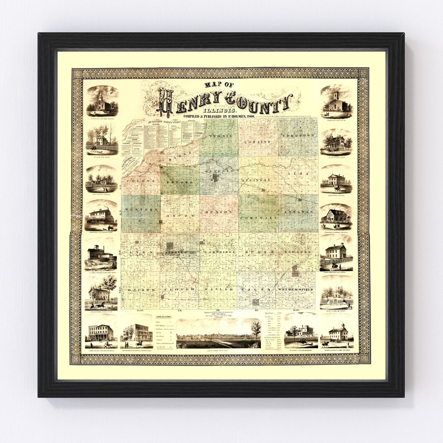Vintage map of Henry County, Illinois, 1860