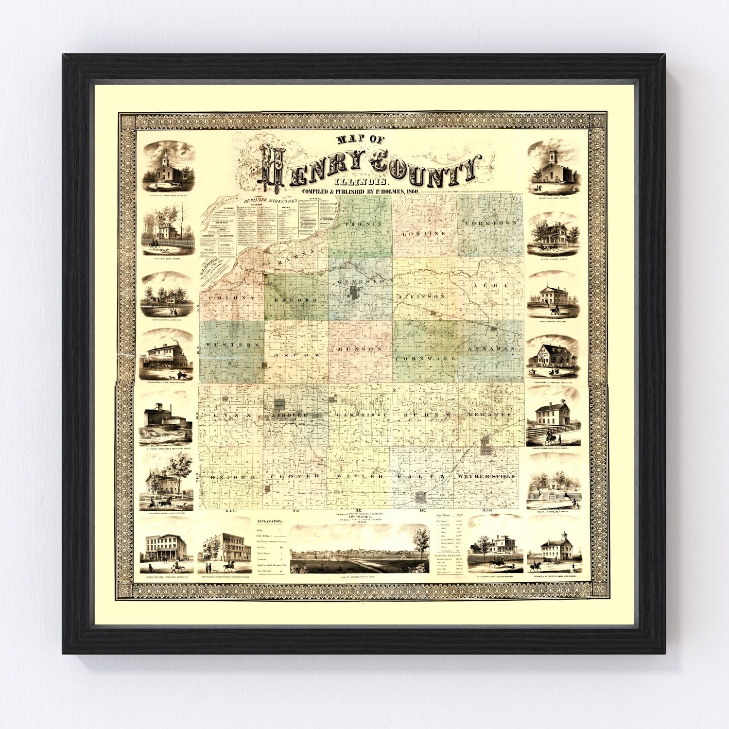 Vintage map of Henry County, Illinois, 1860