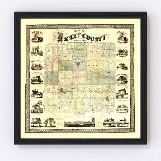 Vintage map of Henry County, Illinois, 1860