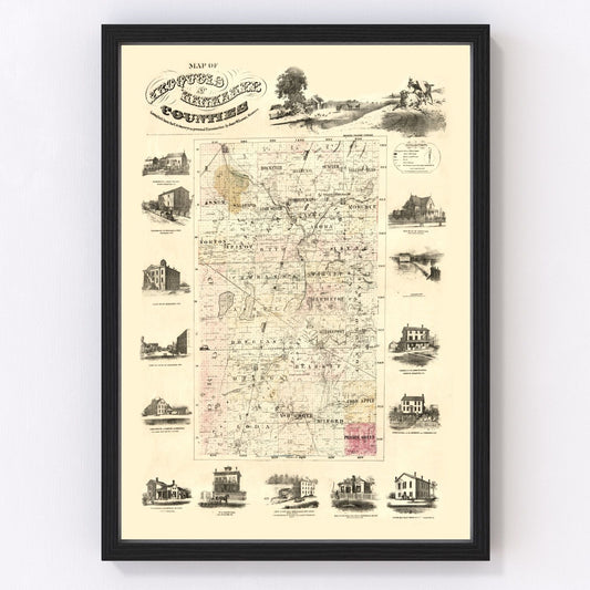 Vintage map of Iroquois County, Illinois, 1860