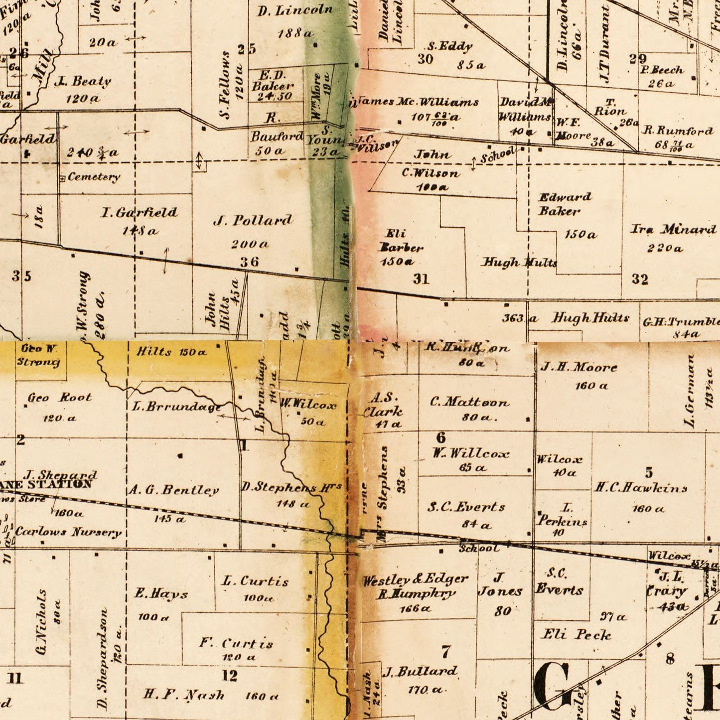 Vintage Map of Kane County, Illinois, 1860