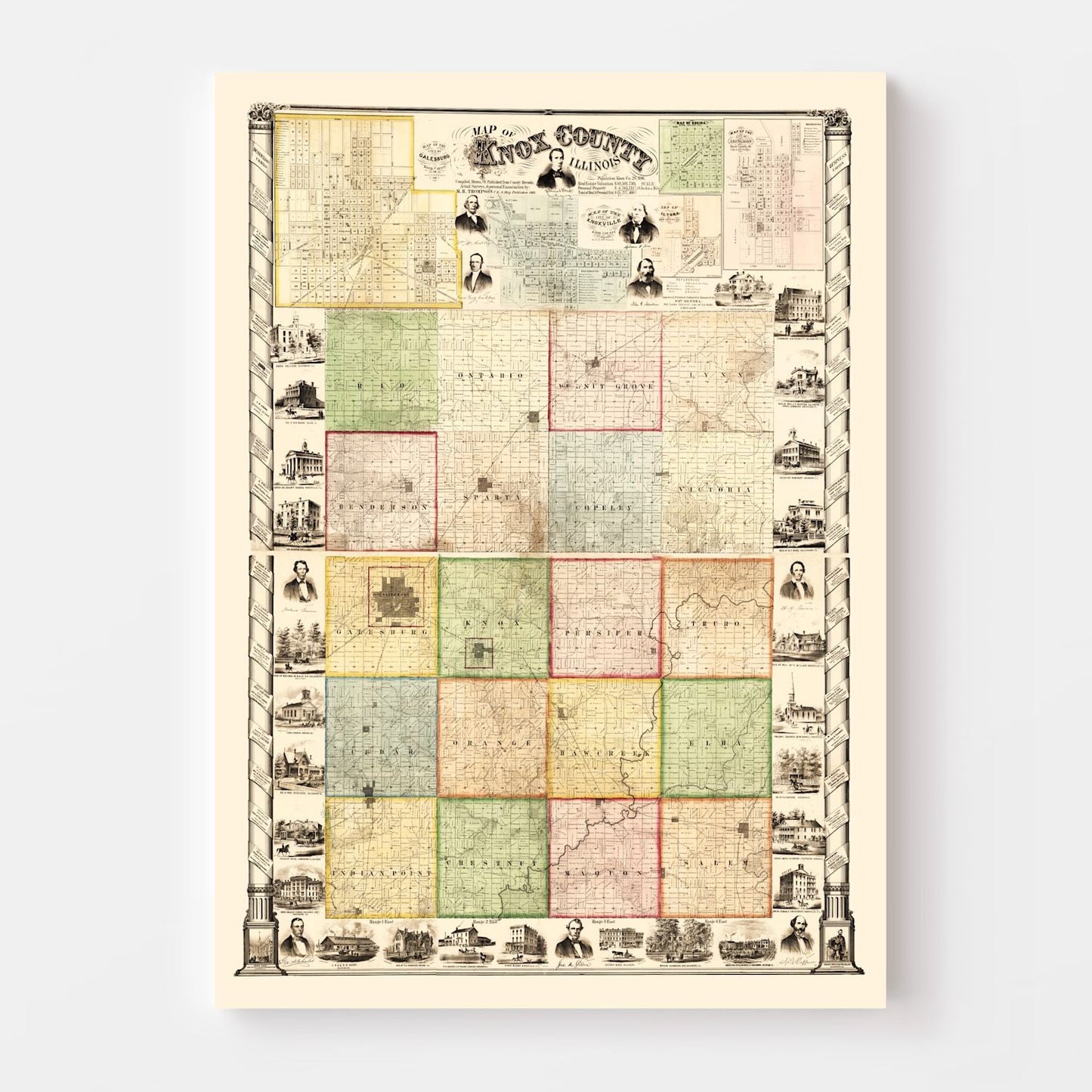 Vintage Map of Knox County, Illinois, 1861