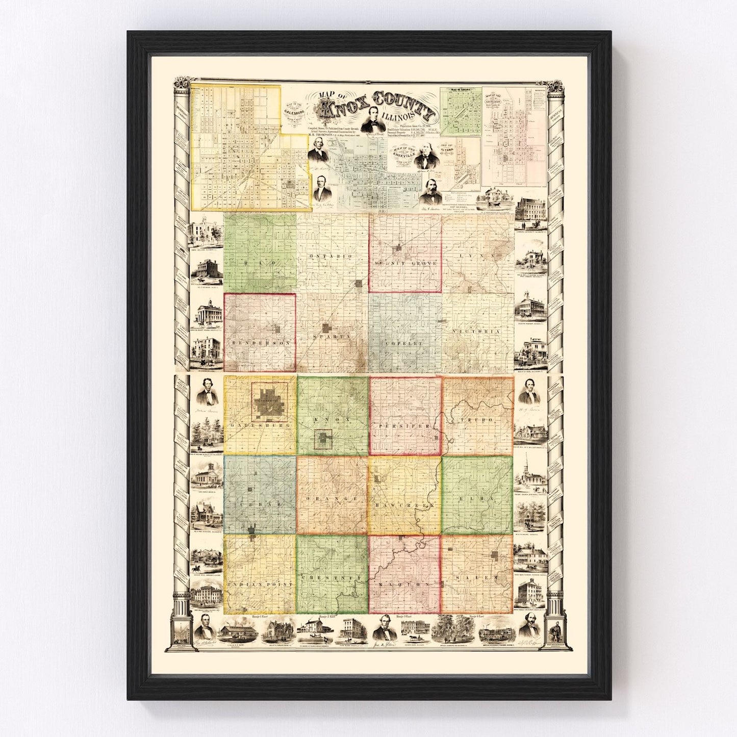 vintage map of Knox County, Illinois, 1861