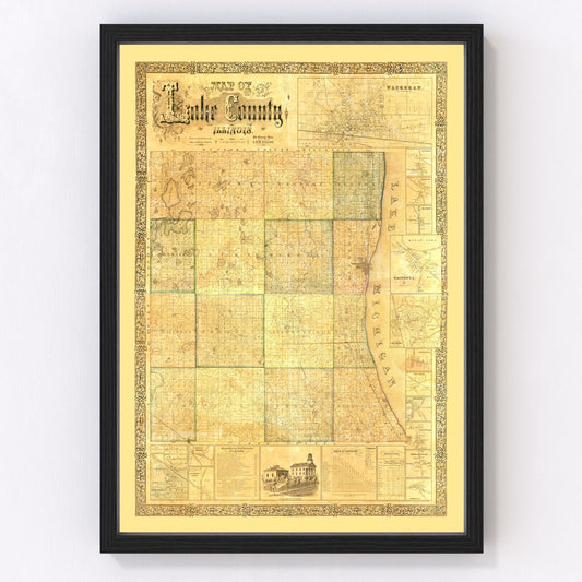 vintage map of Lake County, Illinois, 1861