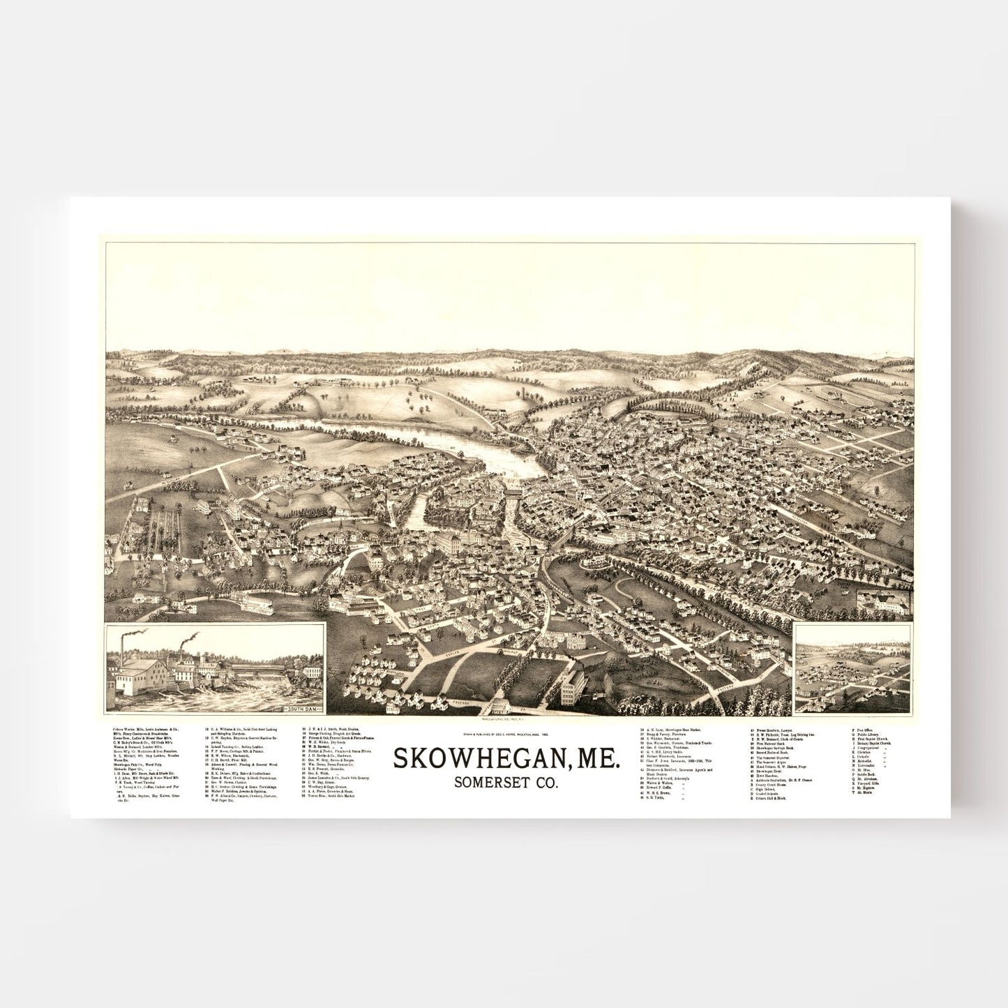 Vintage Map of Skowhegan, Maine, 1892